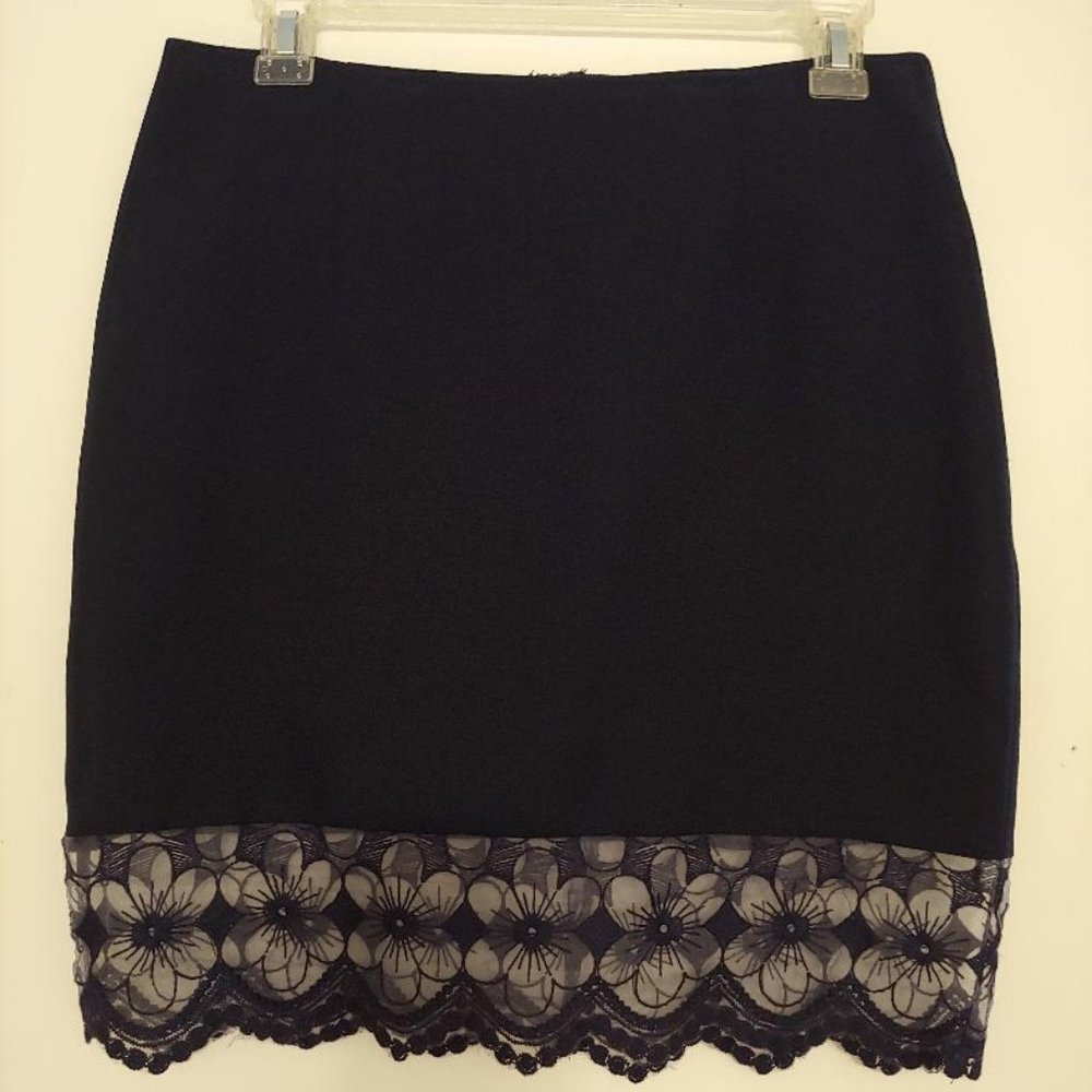 Navy Blue Lace Trimmed Women's Skirt